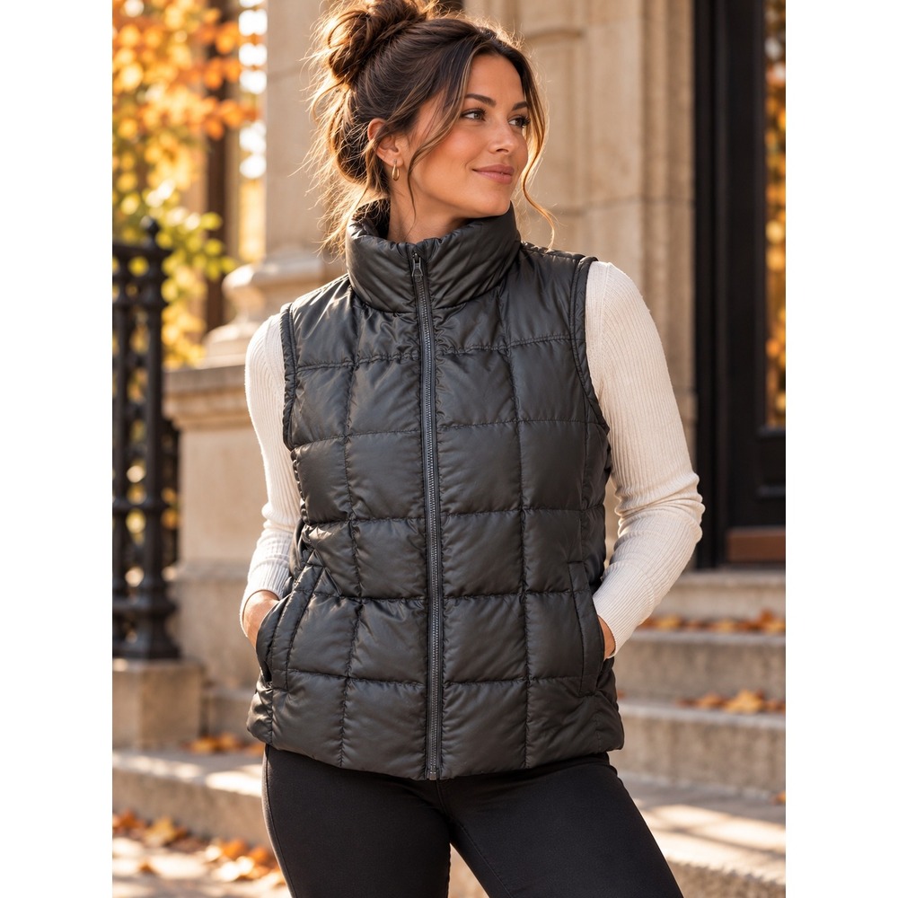 LANDS' END Women's Deep Slate Shimmer Lightweight Down Vest Size 2XL Full Zip